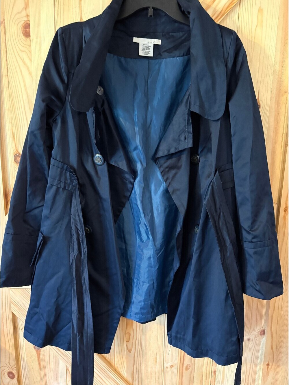 Miss Closet Navy Blue Trench Coat with Belt size Large